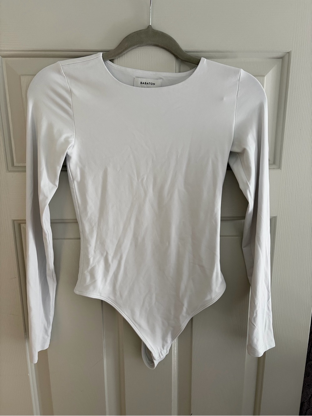 Babaton Off-White Crewneck Long Sleeve Thong Bodysuit